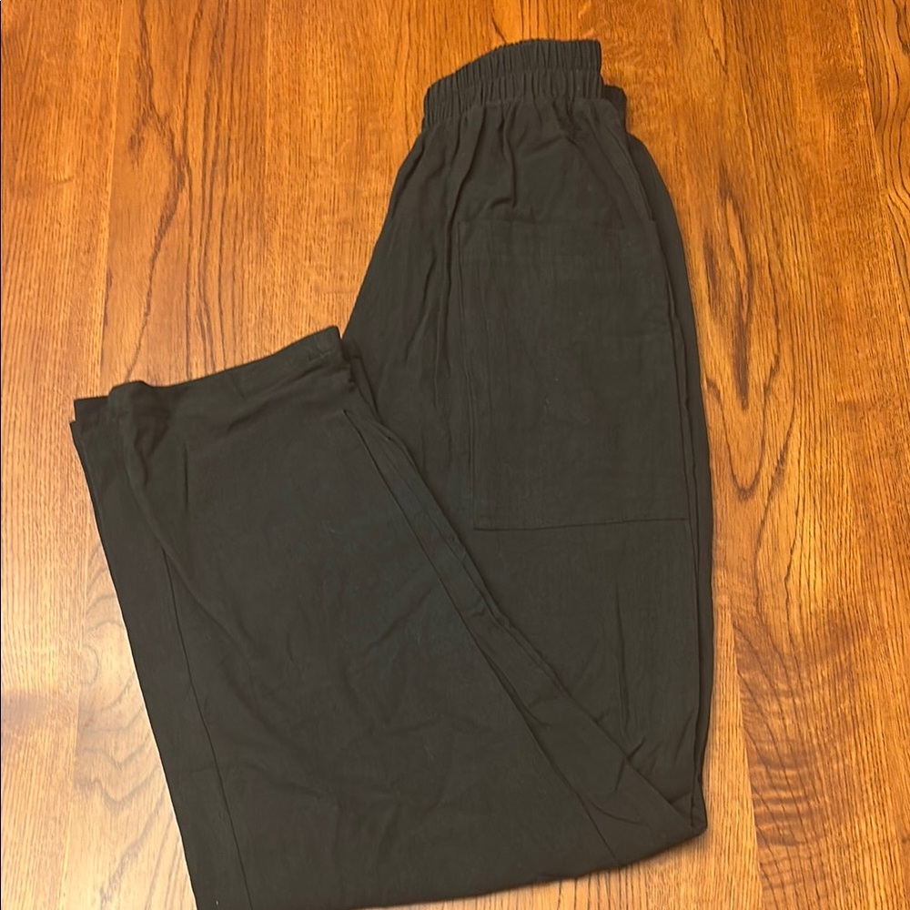 Women’s linen feel Black Elastic Waist Pants CUPSHE size S